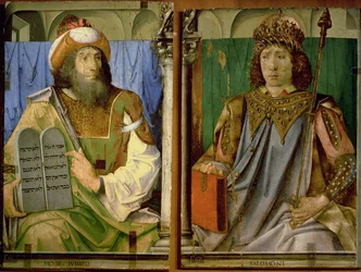 Moses with the Ten Commandments and Solomon, from a series of portraits of illustrious men